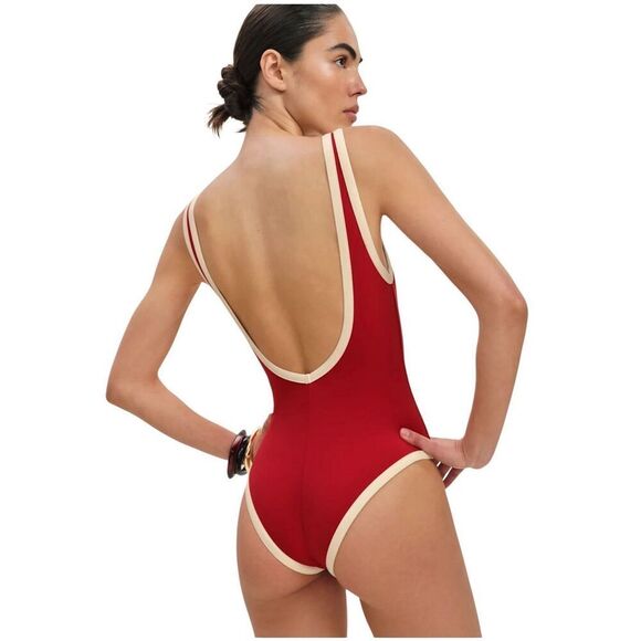 Reformation Joy one piece swimsuit in lipstick fior XL - Picture 2 of 5